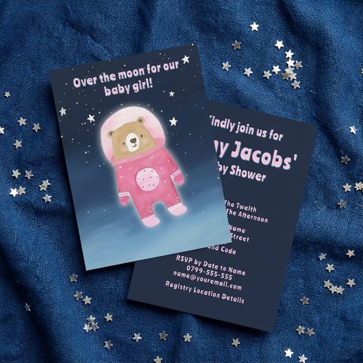 Pink Space Bear Baby Dusche ist ein Mädchen Astron Einladung