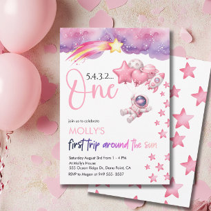 Pink Space Erste Reise um die Sonne Geburtstag Einladung