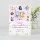 Pink Space Galaxy Girl Einladung (Stehend Vorderseite)