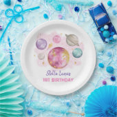 Pink Space Galaxy Planets Moon Baby Girl Geburtsta Pappteller (Party)