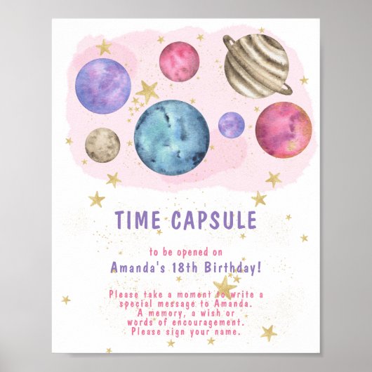 Pink Space Galaxy Time Kapsel 1. Poster (Vorne)
