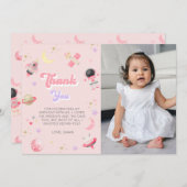 Pink Space Stars Astronaut Geburtstag Dankeskarte (Vorne/Hinten)