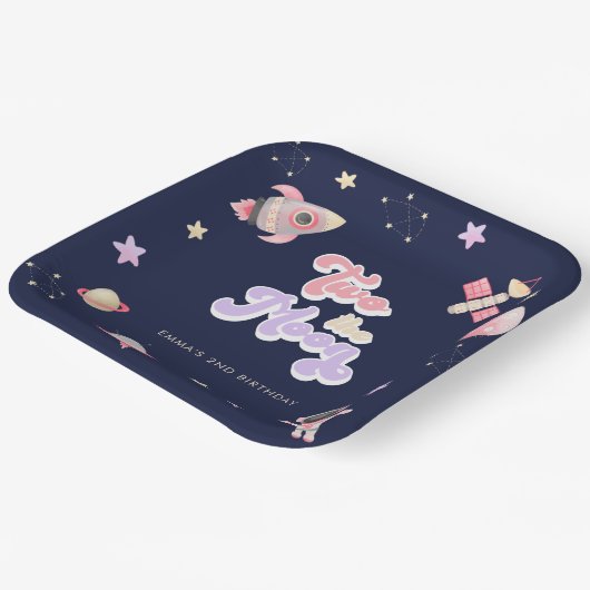 Pink Space Two the Moon Birthday Pappteller (Gewinkelt)