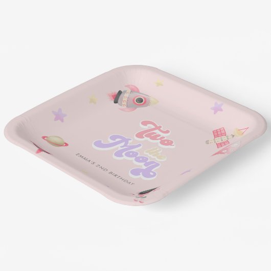 Pink Space Two the Moon Birthday Pappteller (Gewinkelt)