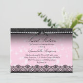 Pink Sparkle & Black Lace 16 . Geburtstag Einladun Einladung (Stehend Vorderseite)