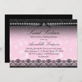 Pink Sparkle & Black Lace 16 . Geburtstag Einladun Einladung (Vorne/Hinten)