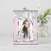 Pink Sparkle Bow Tiara Foto Sweet 16 Einladung (Stehend Vorderseite)