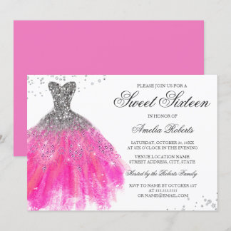 Pink Sparkle Dress 16 . Geburtstag Einladung
