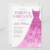 Pink Sparkle Dress 30. Geburtstag Party Einladung (Vorderseite)