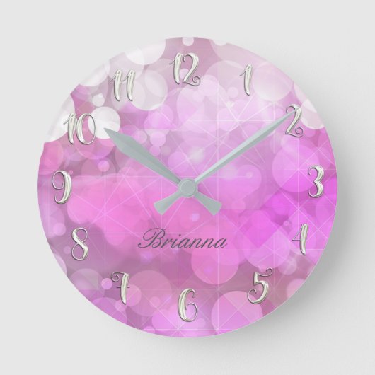 Pink Sparkle Funkelnd Glitzer Bokeh Girly Custom Runde Wanduhr (Vorderseite)