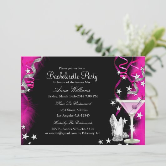 Pink Sparkle Heelse & Cocktail Junggeselinnen-Absc Einladung (Stehend Vorderseite)