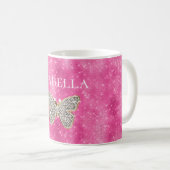 Pink Sparkle Jewele Schmetterling Name Kaffeetasse (VorderseiteRechts)