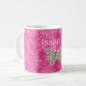 Pink Sparkle Jewele Schmetterling Name Kaffeetasse (Vorderseite Links)