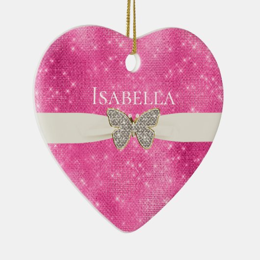 Pink Sparkle Jewele Schmetterling Name Keramik Ornament (Rechts)
