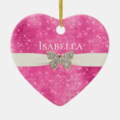 Pink Sparkle Jewele Schmetterling Name Keramik Ornament (Vorne)