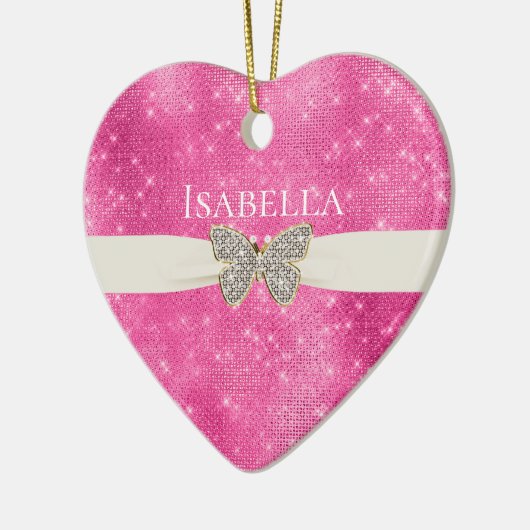 Pink Sparkle Jewele Schmetterling Name Keramik Ornament (Links)