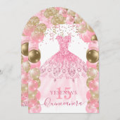 Pink Sparkle Kleid Quinceañera Ballon Einladung (Vorne/Hinten)