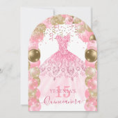 Pink Sparkle Kleid Quinceañera Ballon Einladung (Vorderseite)