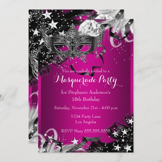 Pink Sparkle Magical Night Masquerade Party laden Einladung (Vorne/Hinten)