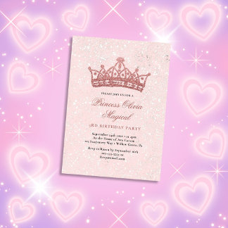 Pink & Sparkle mit Glittery Crown Geburtstag Einladung