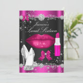 Pink Sparkle Night Sweet 16 Einladungen (Stehend Vorderseite)