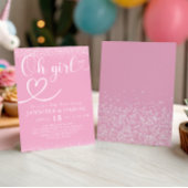 Pink Sparkle Oh Girl Script Heart Cute Einladung