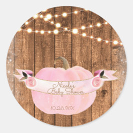 Pink Sparkle Pumpkin Herbst Rustikale Holzleuchten Runder Aufkleber