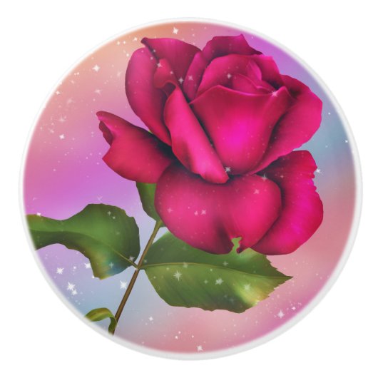Pink Sparkle Rose Regenbogen Pastell Floral Keramikknauf (Vorderseite)