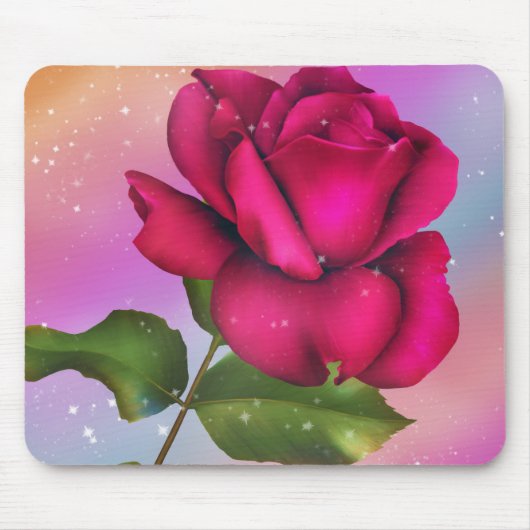 Pink Sparkle Rose Regenbogen Pastell Floral Mousepad (Vorne)