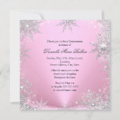 Pink Sparkle Snowflake Quinceanera Einladung (Rückseite)