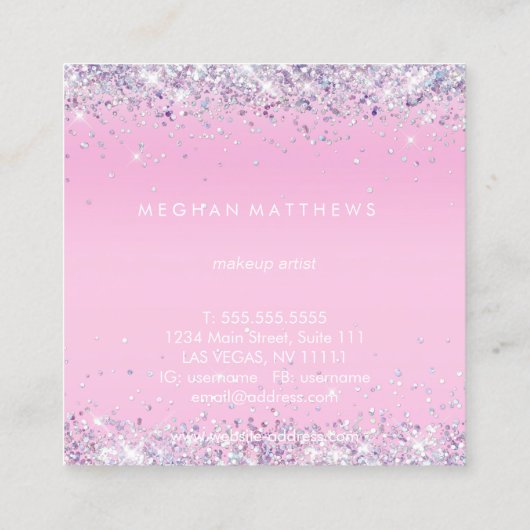 Pink Sparkle Stylist Square Business Card Quadratische Visitenkarte (Rückseite)