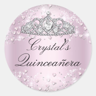 Pink Sparkle Tiara & Hearts Quinceanera Sticker