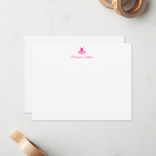 Pink Sparkle Tutu Girls Personalisiert Stationery Mitteilungskarte (Vorderseite/Rückseite Beispiel)