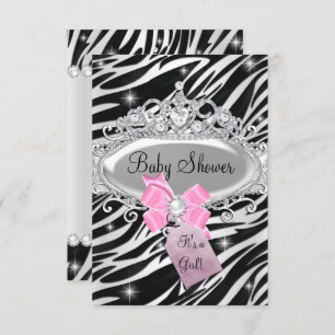 Pink Sparkle Zebra Princess Tiara Baby Dusche Einladung