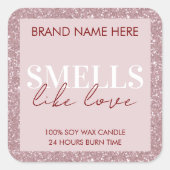 Pink Sparkling Custom Valentine's Day Candle Label Quadratischer Aufkleber (Vorderseite)