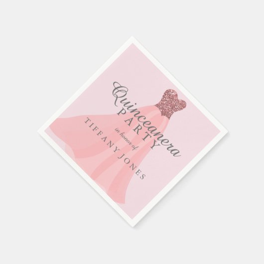 Pink Sparkling Glitzer Gown Quinceanera Party Serviette (Ecke)