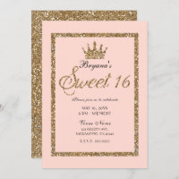 Pink Sparkly Gold Glitter Sweet 16 Princess Crown
