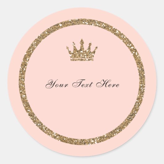 Pink Sparkly Gold Glitter Sweet 16 Princess Crown Runder Aufkleber (Vorderseite)