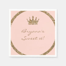 Pink Sparkly Gold Glitter Sweet 16 Princess Crown