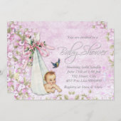 Pink Special Delivery Vintage Babydusche Einladung (Vorne/Hinten)