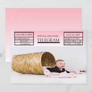 Pink Special Telegramm Geburtsankündigung für Mädc Einladung