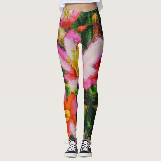 Pink Splash Blume Leggings (Vorderseite)