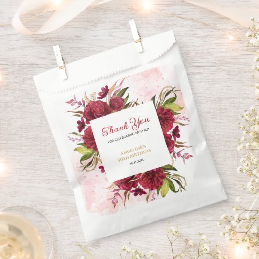 Pink Splash Burgundy Dahlia Rose Geburtstag Geschenktütchen (Ausgeschnitten)