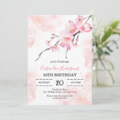 Pink Splash Cherry Blossom Floral Geburtstag Einladung (Stehend Vorderseite)