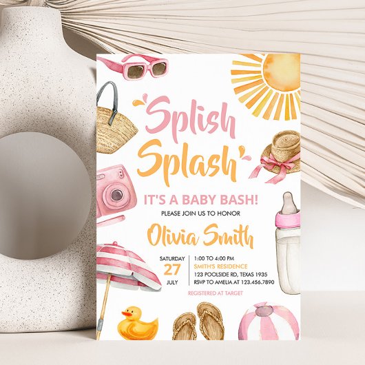 Pink Splish Splash Baby Dusche Einladung