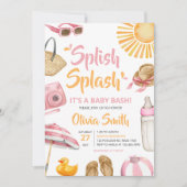 Pink Splish Splash Baby Dusche Einladung (Vorderseite)