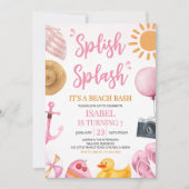 Pink Splish Splash Beach Bash Birthday Einladung (Vorderseite)