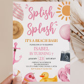 Pink Splish Splash Beach Bash Birthday Einladung