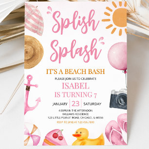 Pink Splish Splash Beach Bash Geburtstag Einladung