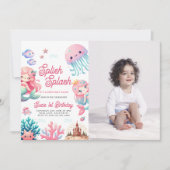 Pink Splish Splash Mermaid Girl Birthday Party Einladung (Vorderseite)